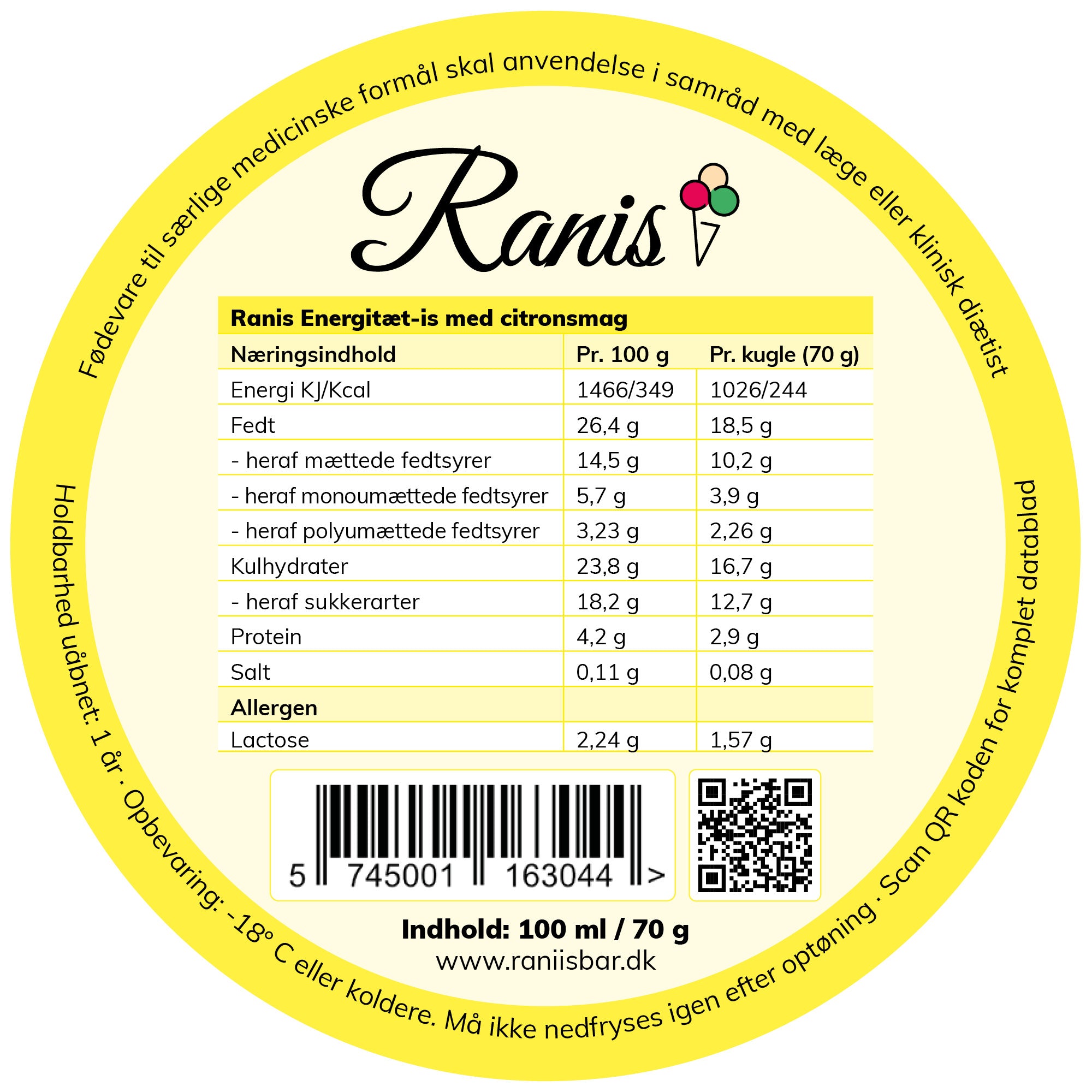 Ranis Lemon Energy-Dense Ice Cream