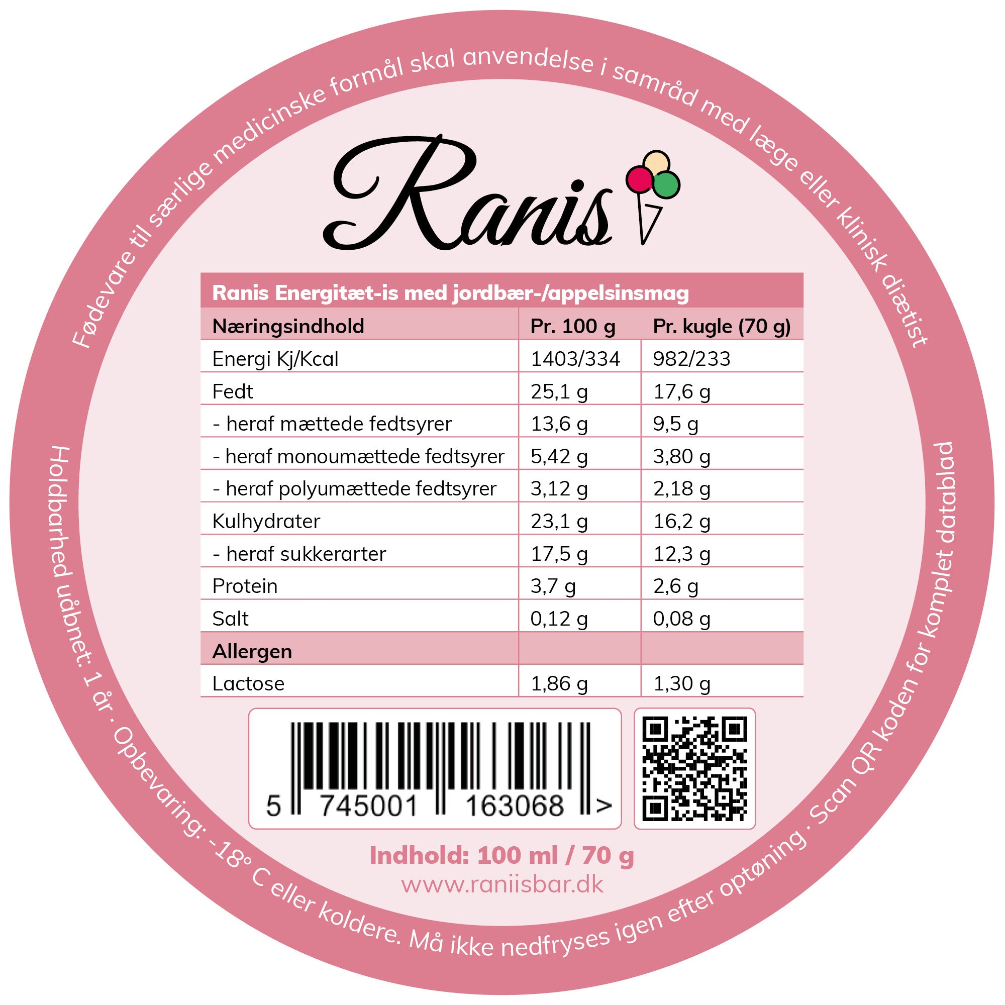 Ranis Strawberry/Orange Energy-Dense Ice Cream