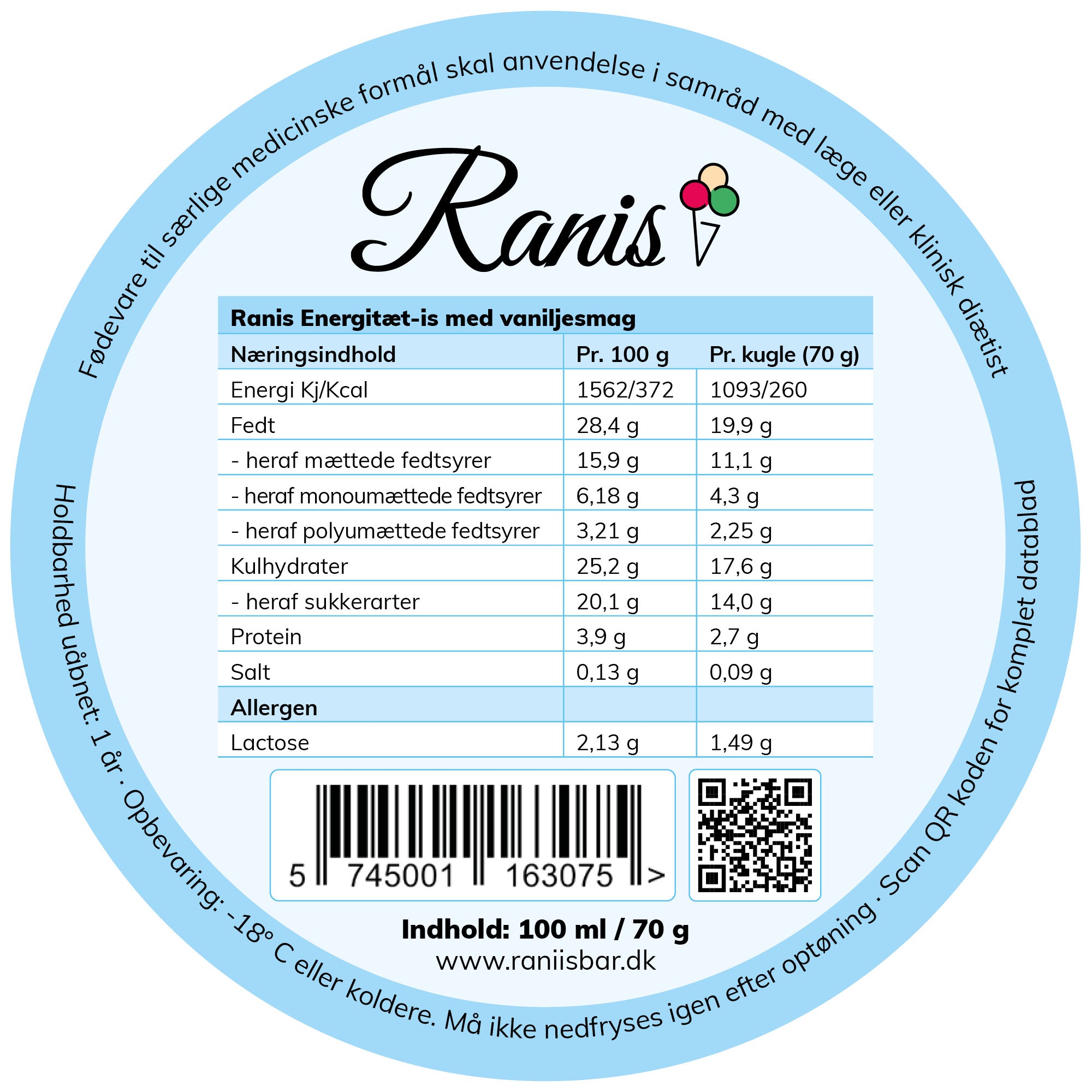 Ranis Vanilla Energy-Dense Ice Cream