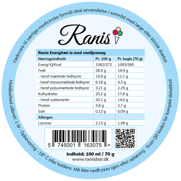 Ranis Vanilla Energy-Dense Ice Cream